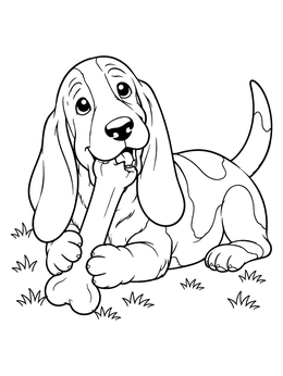 Free printable Happy Basset Hound With Bone coloring page