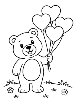 Free printable Happy Bear With Heart Balloons coloring page