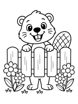 Free printable Happy Beaver Behind Garden Fence coloring page