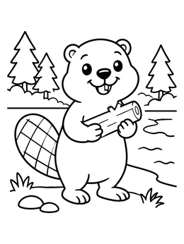 Free printable Happy Beaver Holding A Log coloring page