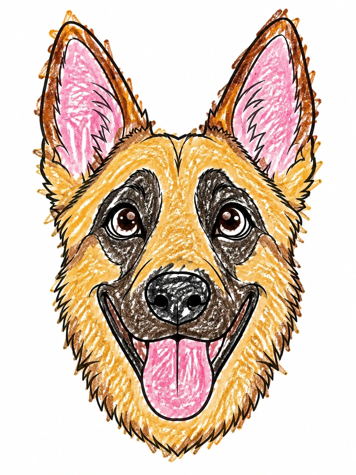 Colored example of the Happy Belgian Malinois Portrait coloring page