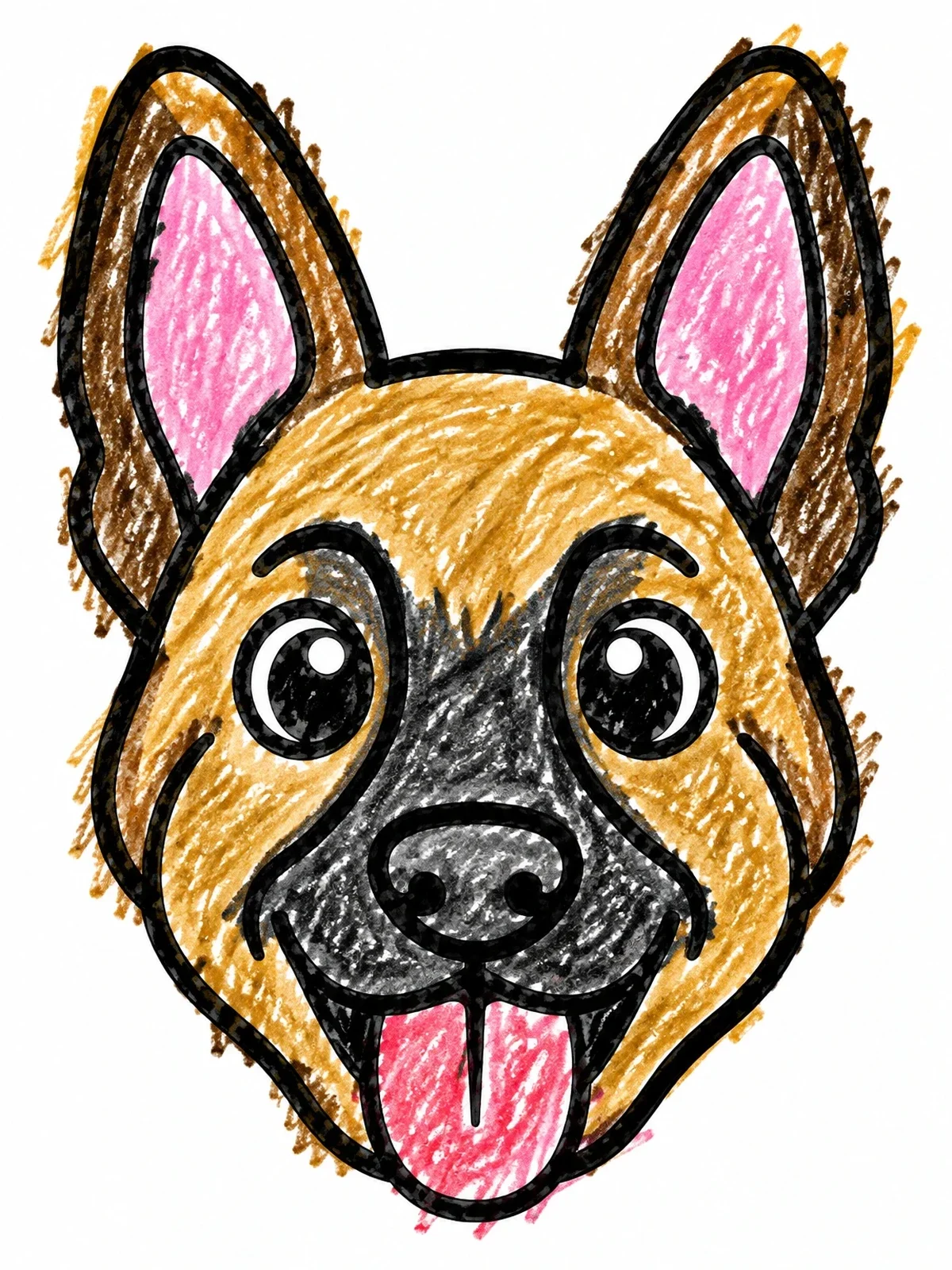 Colored example of the Happy Belgian Malinois Puppy Face coloring page