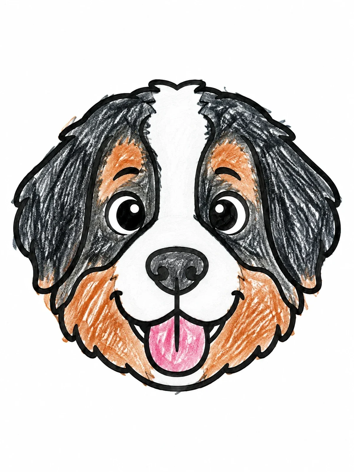 Colored example of the Happy Bernese Mountain Dog Face coloring page