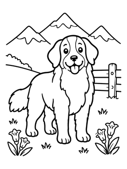 Free printable Happy Bernese Mountain Dog In Mountains coloring page