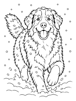 Free printable Playful Bernese Mountain Dog In Winter Snow coloring page