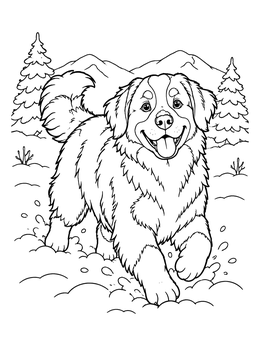 Free printable Happy Bernese Mountain Dog In Winter Snow coloring page