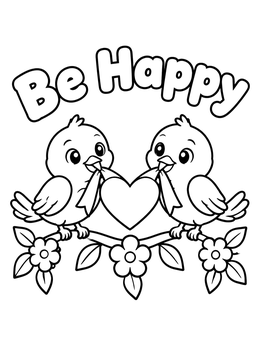 Free printable Happy Birds With Heart coloring page