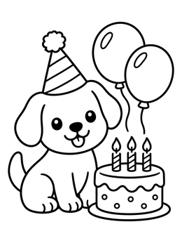 Free printable Cute Puppy Birthday Celebration coloring page