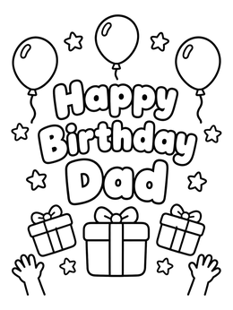 Free printable Happy Birthday Dad Celebration Card coloring page