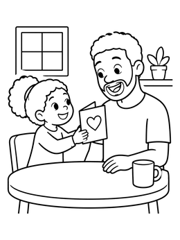 Free printable Child Giving Birthday Card To Dad coloring page