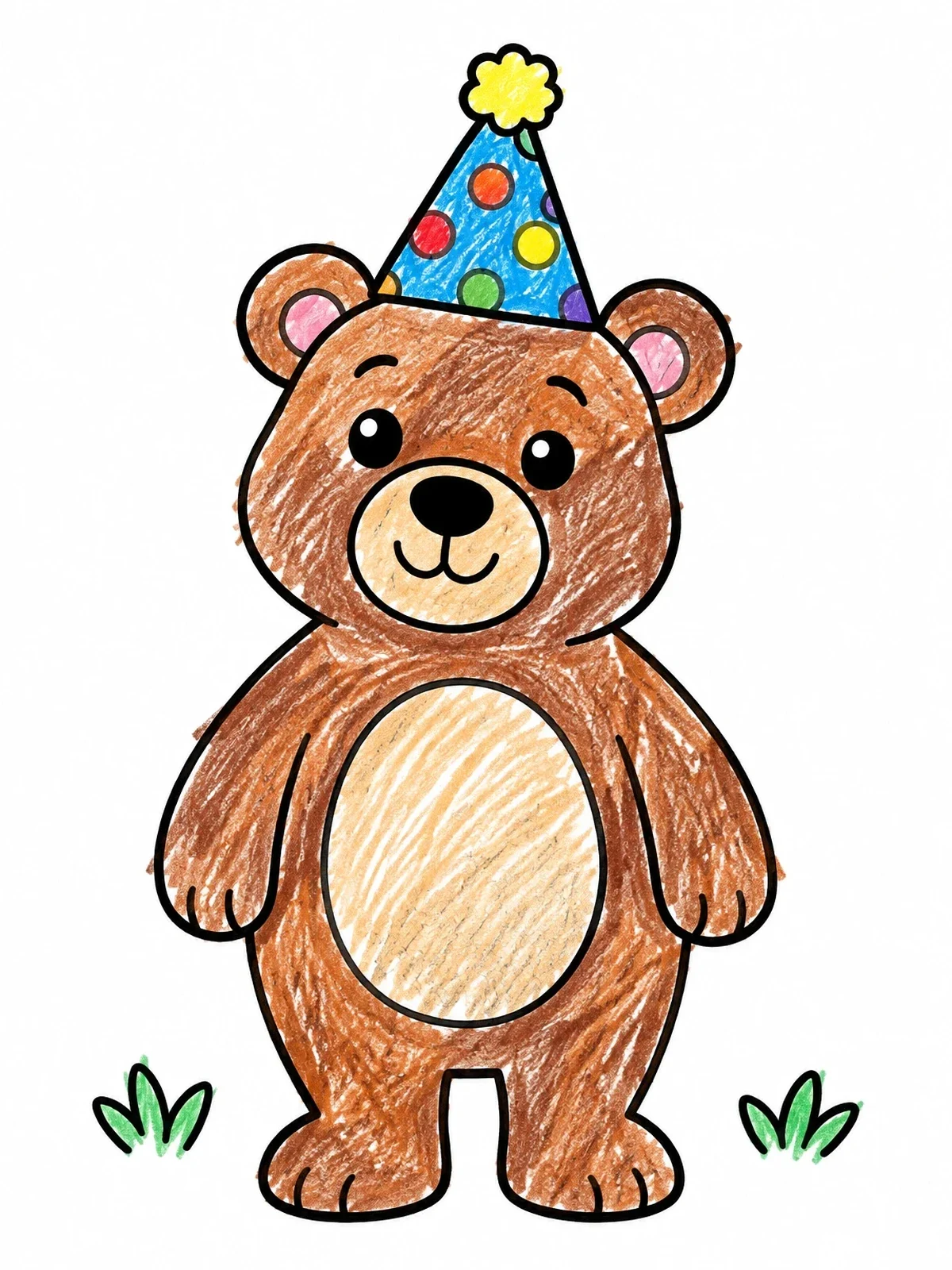 Colored example of the Cute Father Bear In Party Hat coloring page