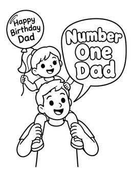 Free printable Father Carrying Daughter With Birthday Balloon coloring page