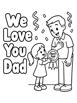 Free printable Daughter Giving Best Dad Award Ribbon coloring page