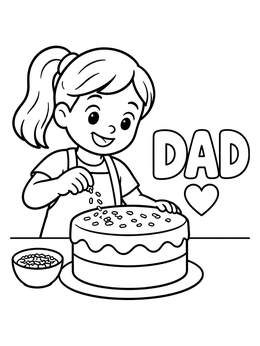Free printable Girl Decorating Birthday Cake For Dad coloring page