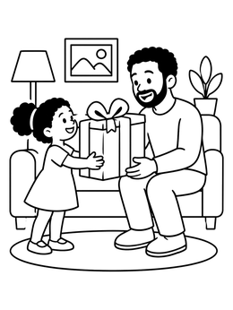 Free printable Little Girl Giving Dad A Birthday Gift coloring page