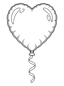 A shiny heart-shaped foil balloon decorates this happy birthday dad coloring page.