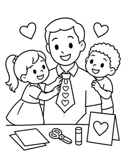 Kids surprise their smiling father in this happy birthday dad coloring page.