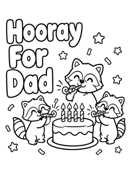 Free printable Raccoons Celebrating Dad With Birthday Cake coloring page