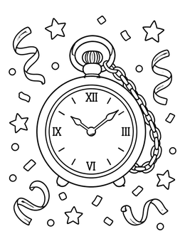 A classic pocket watch and party ribbons in this happy birthday dad coloring page.