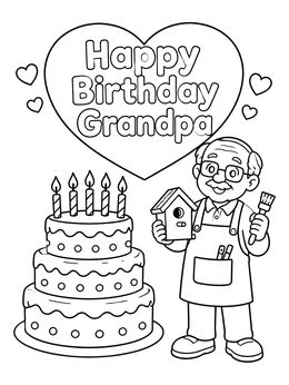 Free printable Happy Birthday Grandpa With Cake coloring page