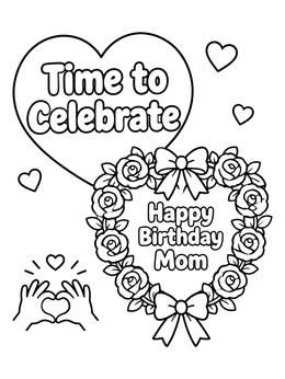 Free printable Happy Birthday Mom Rose Wreath coloring page