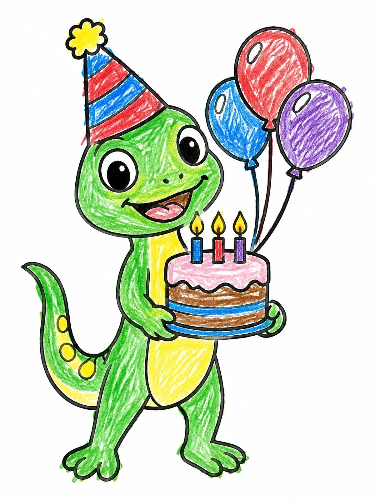 Colored example of the Happy Birthday Party Lizard coloring page