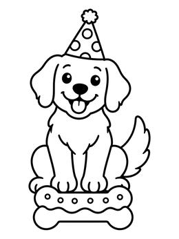Free printable Puppy With Birthday Hat And Bone coloring page