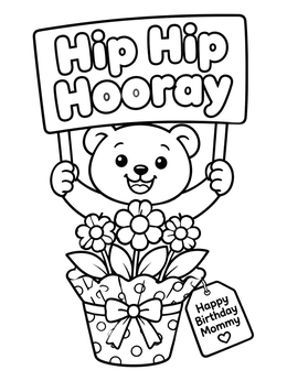 Free printable Teddy Bear Holding Birthday Sign coloring page