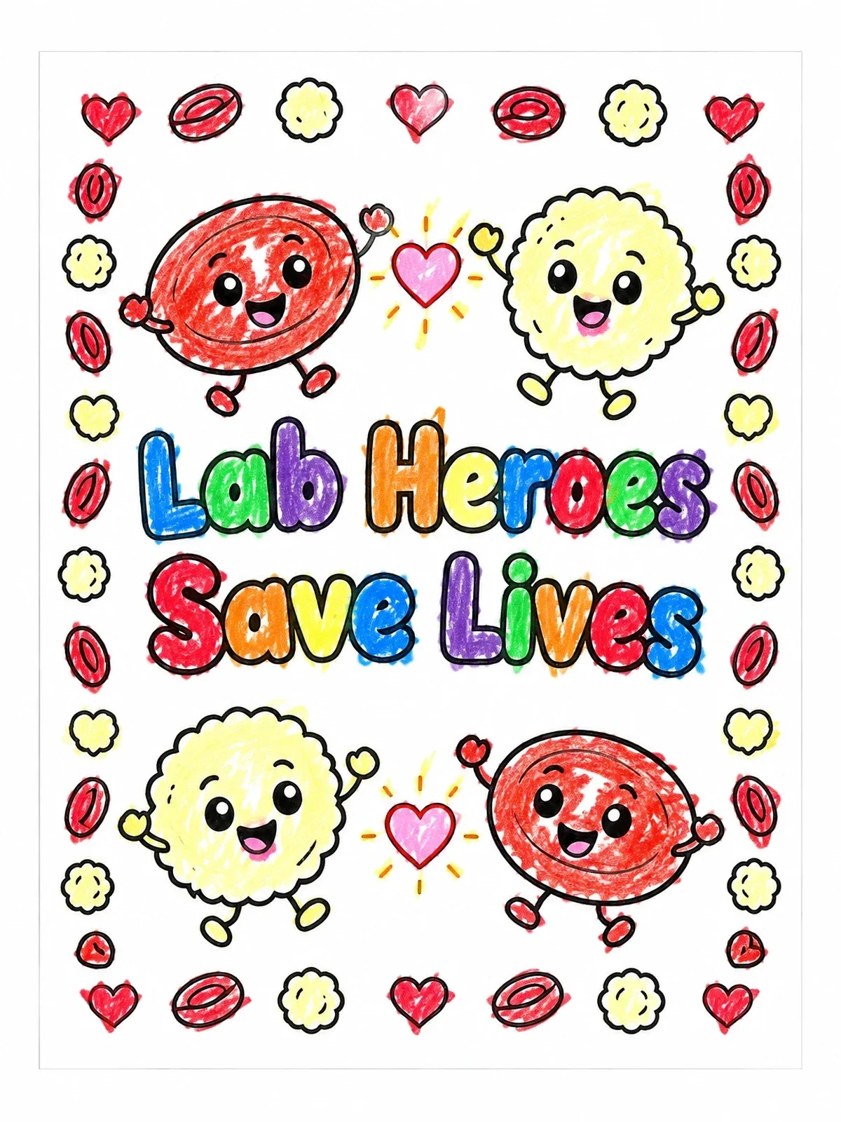 Colored example of the Happy Blood Cells Lab Heroes coloring page