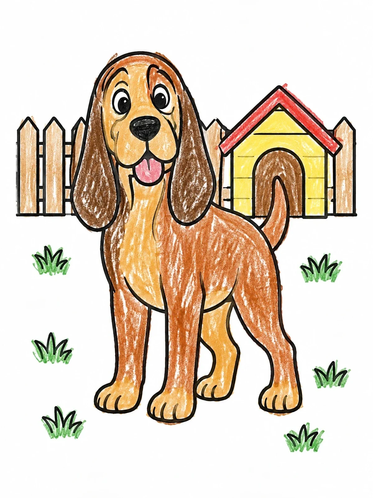 Colored example of the Happy Bloodhound In The Backyard coloring page
