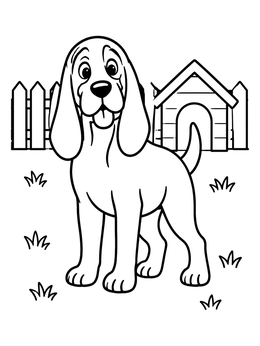 Free printable Happy Bloodhound In The Backyard coloring page