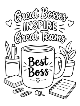 Free printable Best Boss Coffee Mug And Office Supplies coloring page