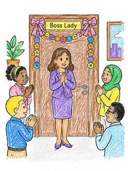 Boss Lady Office Door Celebration – Happy Bosss Day Coloring Page