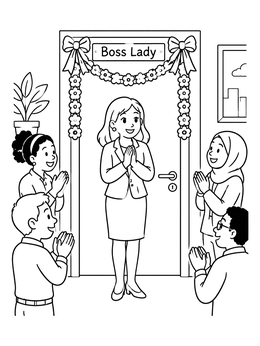 Free printable Boss Lady Office Door Celebration coloring page
