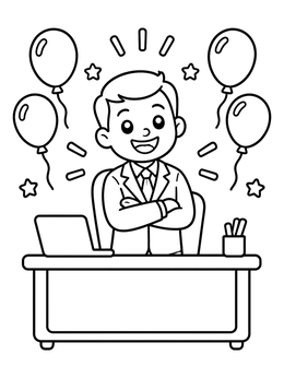 Free printable Cheerful Boss At His Office Desk coloring page