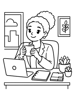 Free printable Manager At Her Office Desk coloring page