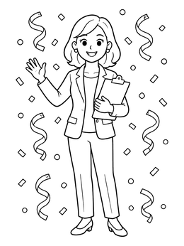 Free printable Smiling Businesswoman With Confetti coloring page