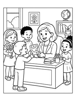Free printable Students Celebrating Principal For Boss's Day coloring page