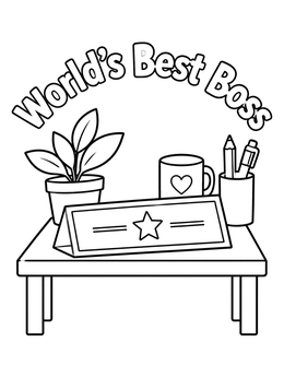 Free printable World's Best Boss Desk Setup coloring page