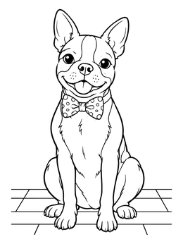 Free printable Happy Boston Terrier In Bow Tie coloring page