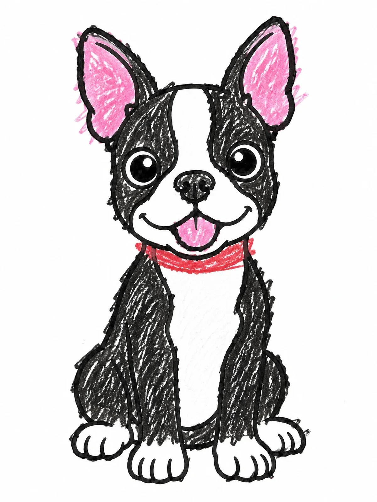 Colored example of the Happy Boston Terrier Puppy coloring page