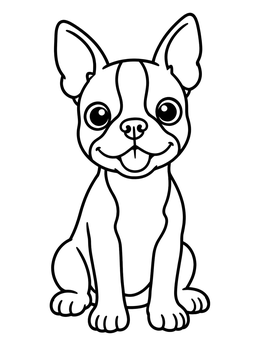 Free printable Happy Boston Terrier Puppy coloring page