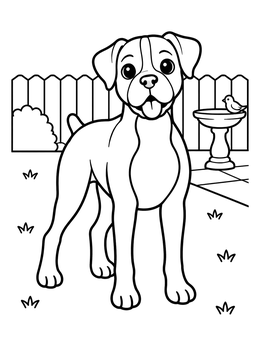 Free printable Happy Boxer Dog In Backyard coloring page