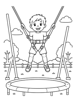 Free printable Happy Boy On Bungee Trampoline coloring page
