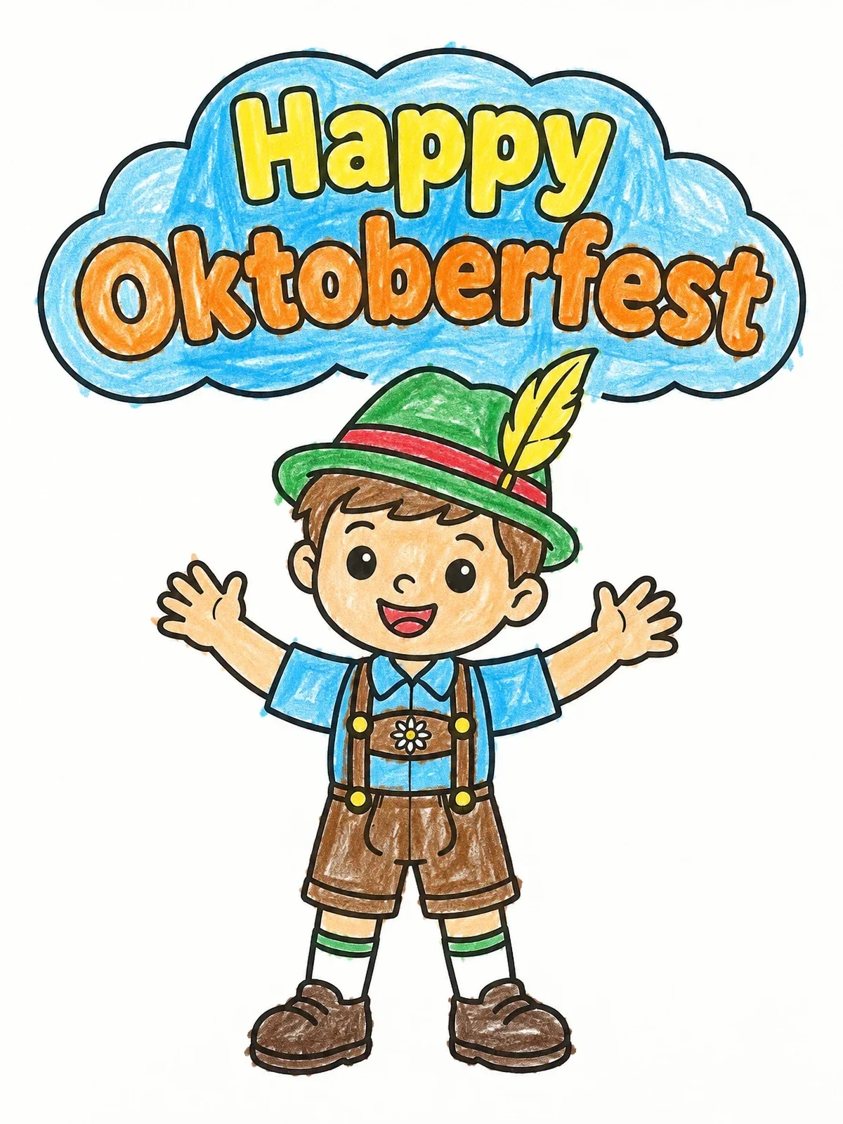 Colored example of the Happy Boy Celebrating Oktoberfest coloring page
