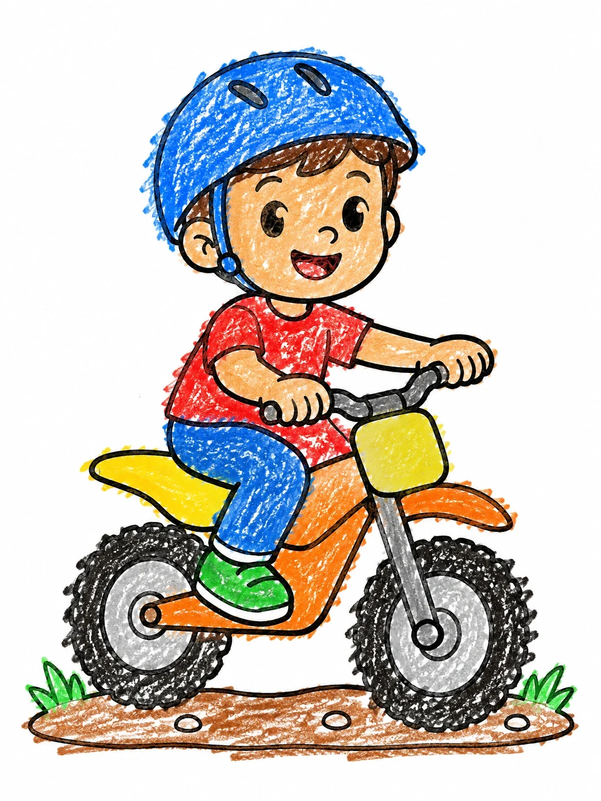 Colored example of the Happy Boy On A Little Dirt Bike coloring page