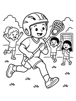 Free printable Happy Boy Playing Lacrosse Outdoors coloring page