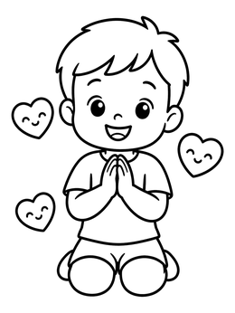 Free printable Happy Boy With Praying Hands coloring page