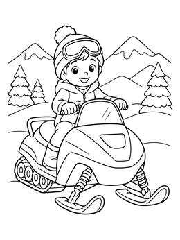 Free printable Happy Boy Riding A Snowmobile coloring page