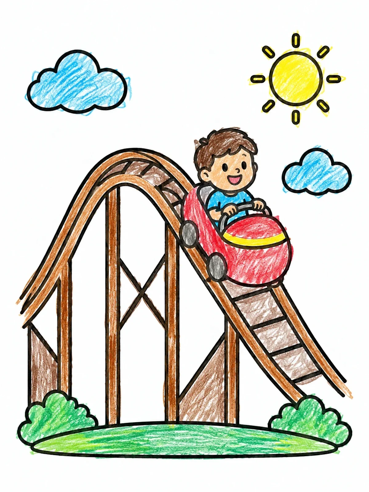 Colored example of the Happy Boy On Roller Coaster Hill coloring page